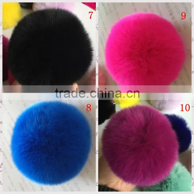 Natural Rex Rabit Fur Pompoms Wholesale Fur Pom Poms / 8cm Fur Ball Keychain