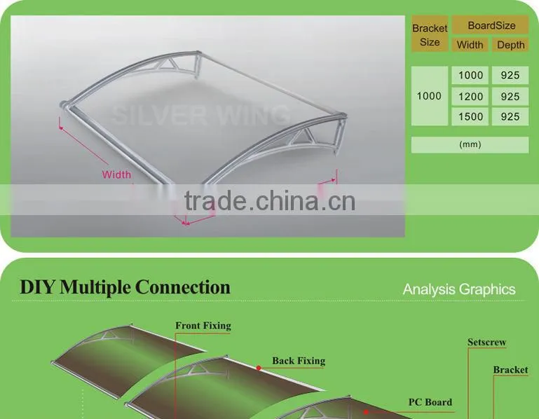 Outdoor diy polycarbonate pastic cheap awnings