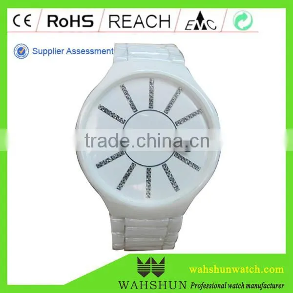 unisex white diamond slim luxury ceramic watch 3ATM water resistant