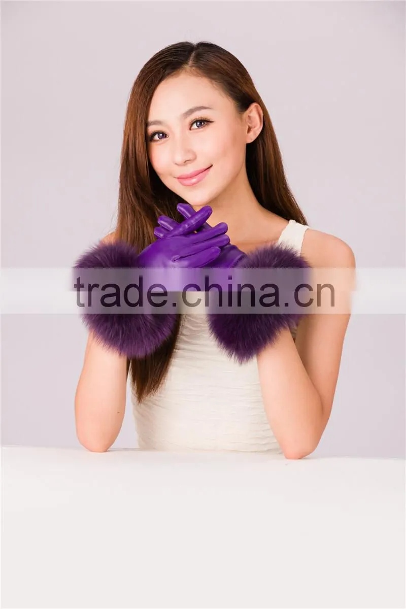 fashion hot-selling safety winter gloves gloves leather glove with fox fur