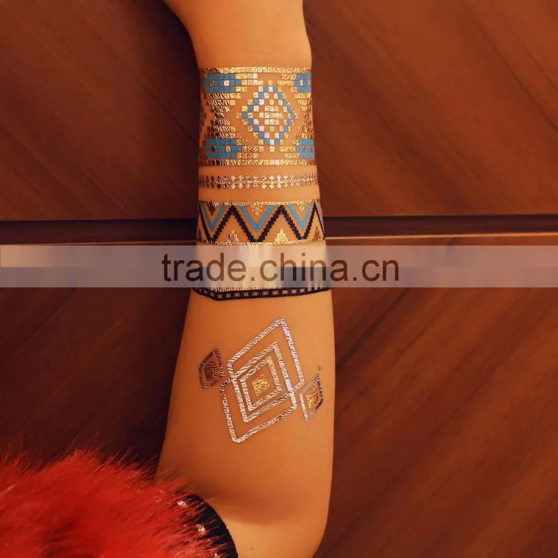 Metallic Temporary Tattoos Flash Gold Silver Tattoo Sticker Bling Henna Tatoo