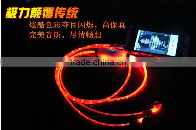 New! 2016 Sport Visible Flowing LED Flash Light Stereo Glow Earphone Headphone Headset Earbud With Microphone for Mobile phone