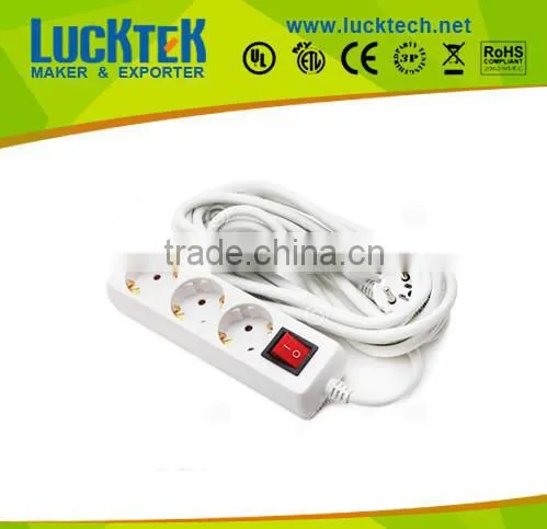 3ways Germany Power Extension Sockets outlets with surge protection