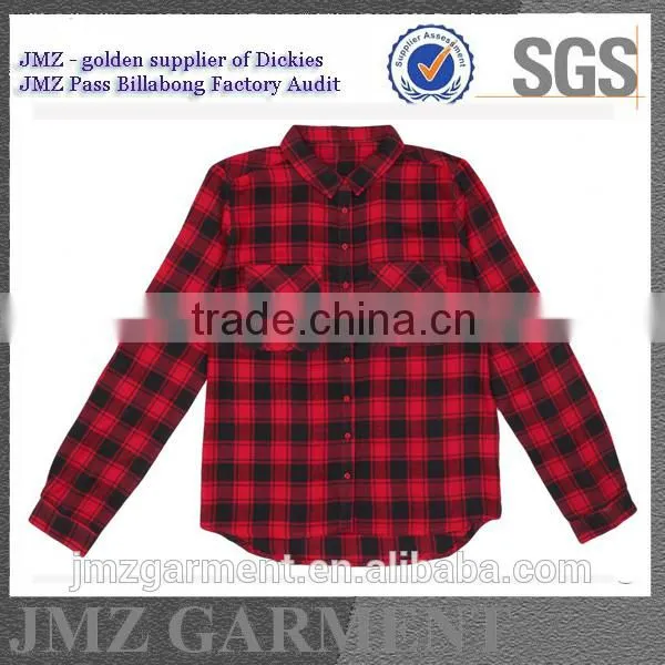 women new pattern design black and red check plaid shirt wholesale OEM