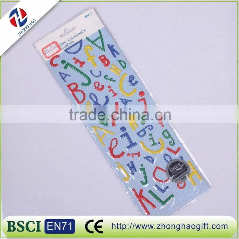 colorful unique letter alphabet puffy sticker for kids