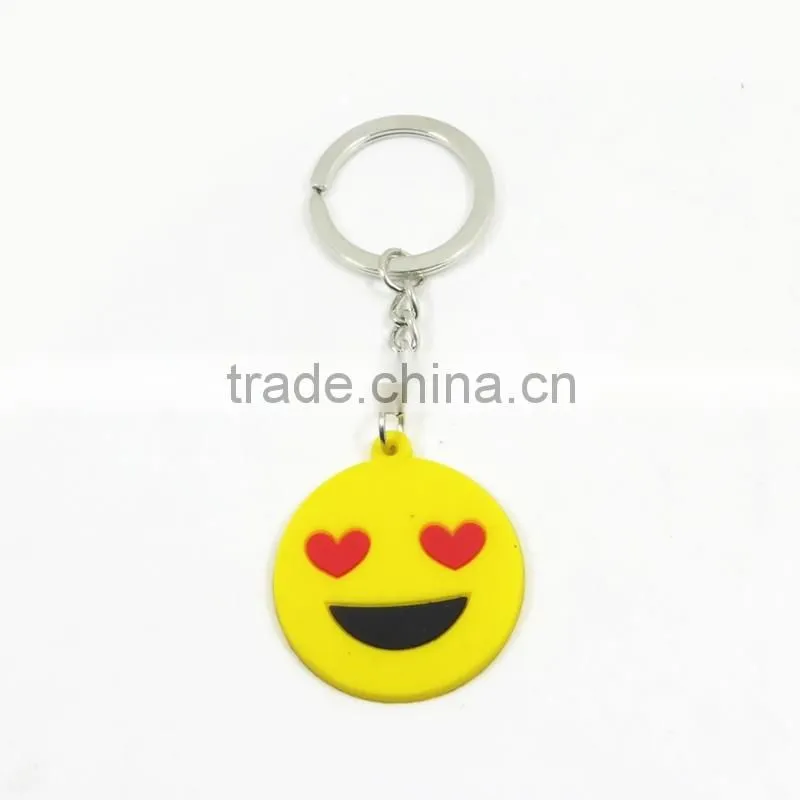 Custom smiley face keychain/ promotional soft PVC keychain/ advertising key ring