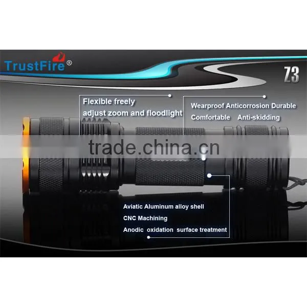 Trustfire original factory Z3 cree xml t6 led 1000lumens 18650 power led flashlight with zoom flashlight 5 mode flashlight