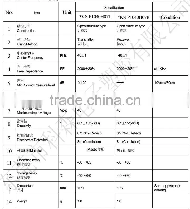 40KHZ 10mm ultrasonic transmissor