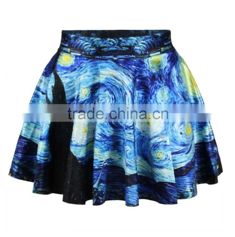 Latest New Design Mature Women In Skirts Van Gogh Print Dress N13-14