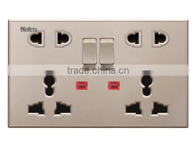 Champagne Bright acrylic Double 13A 5 PIN multi functional switched socket with neon