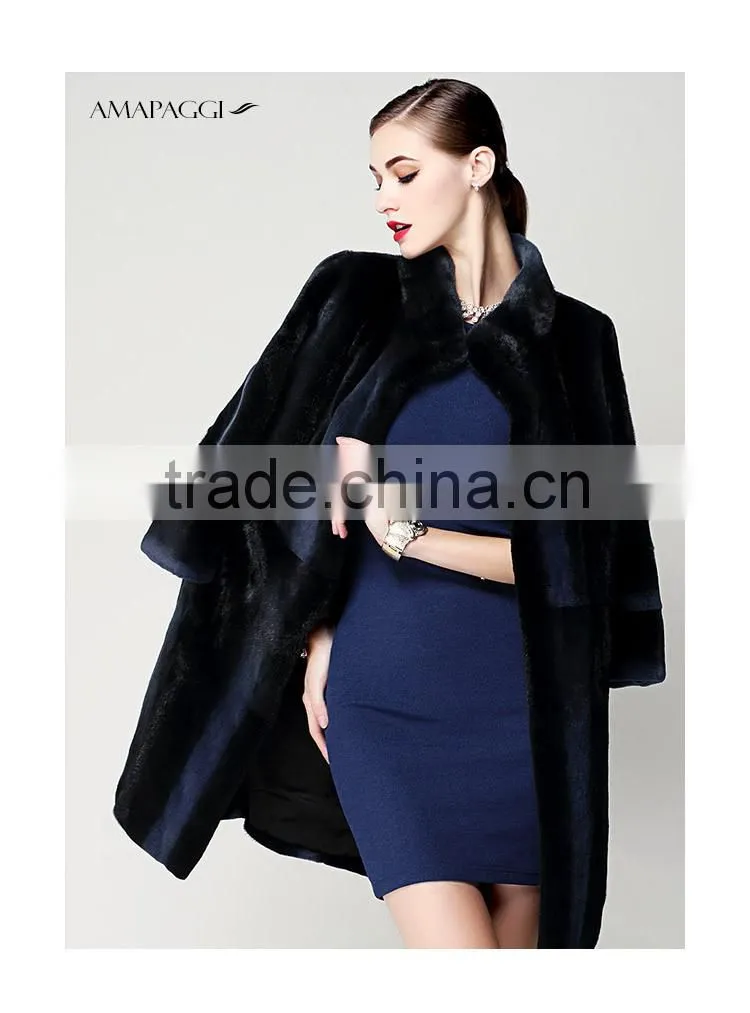 hot sale women long cashmere coat with mink