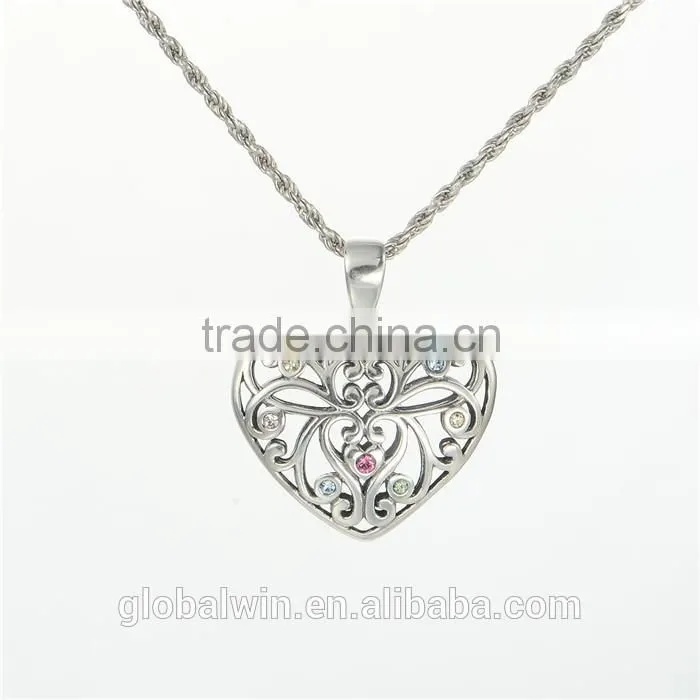 Beautiful Flower Sterling Silver Color CZ Open Heart Pendant For Gift