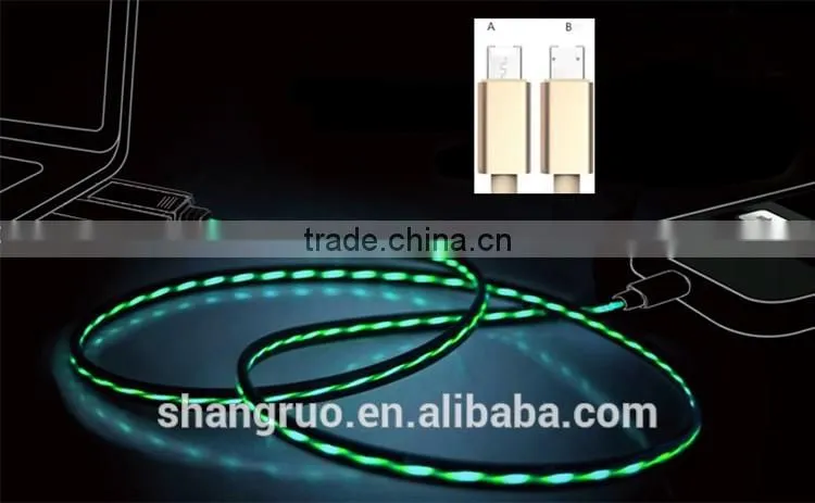 Visible Flow Led EL Light Micro Usb Sync Data Charge Cable for Android