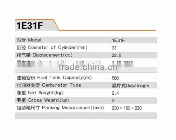CE Certificate 2-stroke Gasoline Engine / Petrol Engine 1E31F 22.6cc