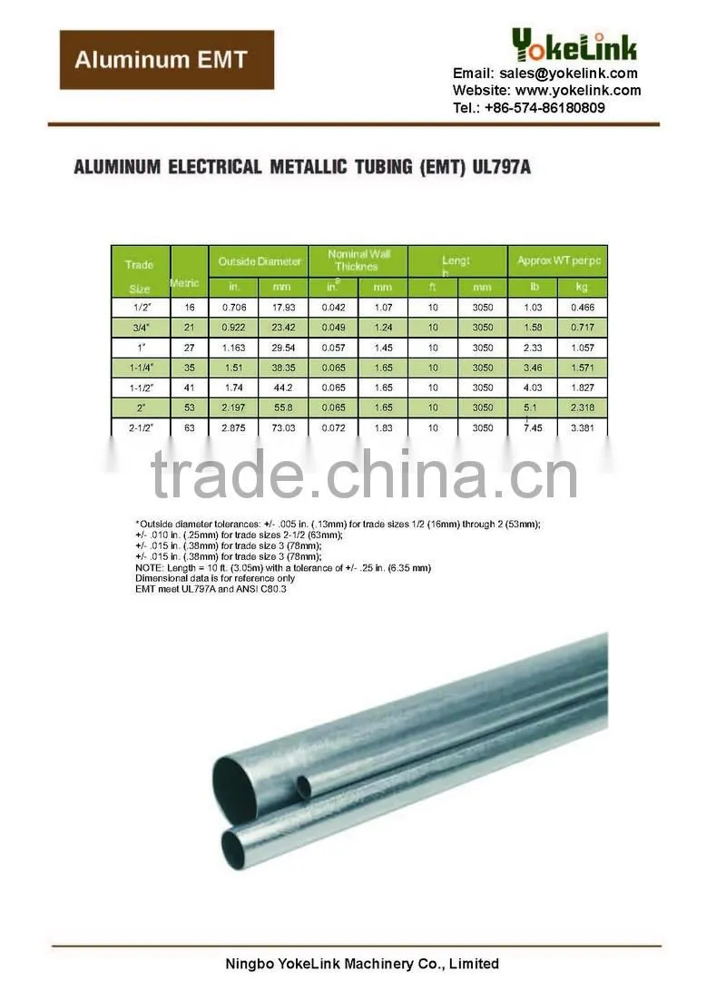 High Quality Electrical Tubo Conduit Rigido De Aluminio With UL6A listed