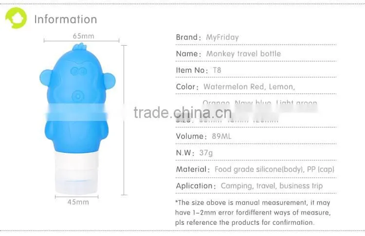 Most popular lovely monkry squeezable silicone travel bottle