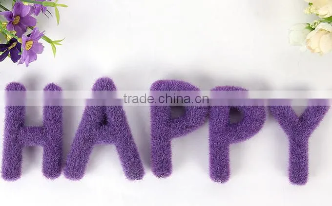 HAPPY letter decoration purple flocking bonsai accessories