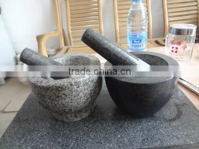 black polished granite mortar and pestle