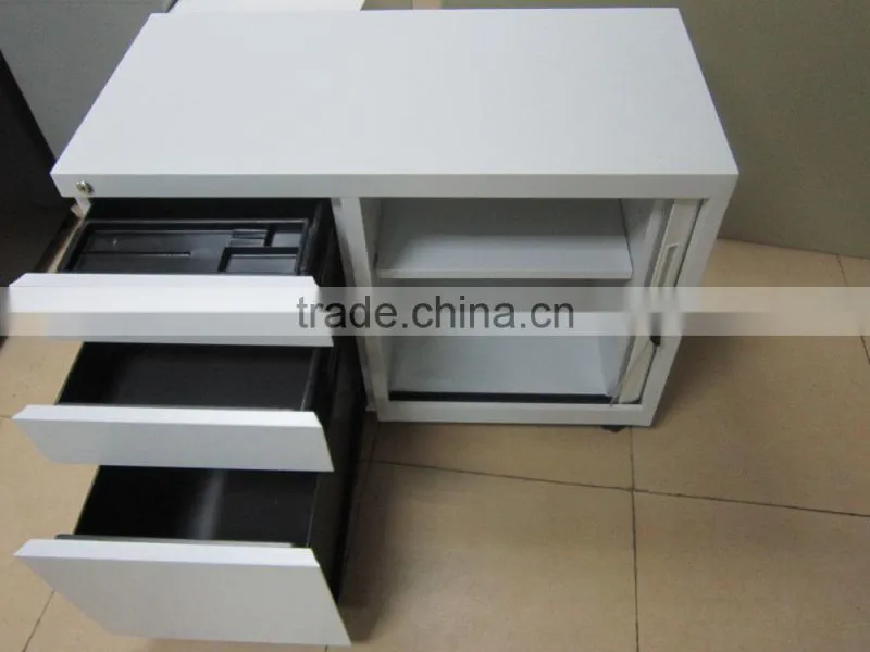 Mobile pedestal tambour door file cabinet with 3 drawer