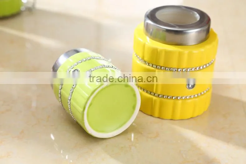 kitchenware useful ceramic canister set with stainless metal stand