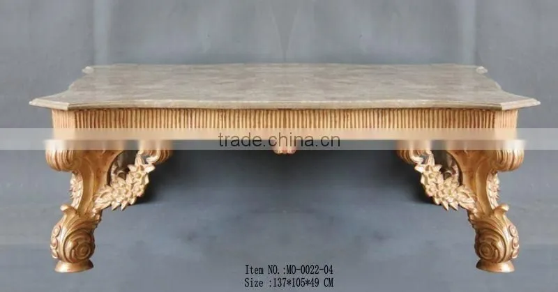 Champagne gold coffee table with marble top, French furniture