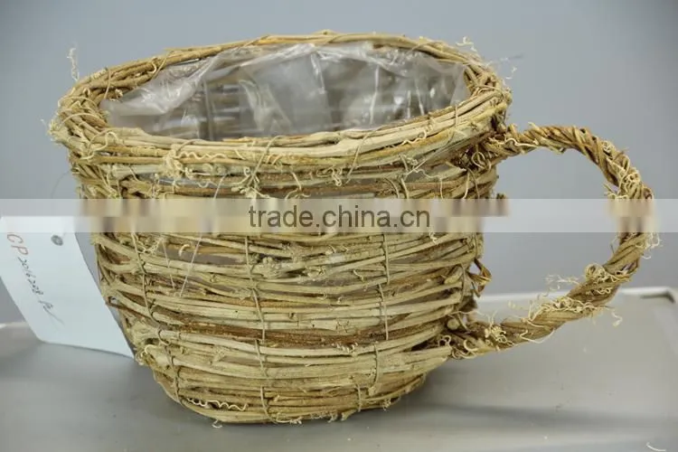 Natural Rattan Coffee Cup Shape Garden Planter Flower Pot
