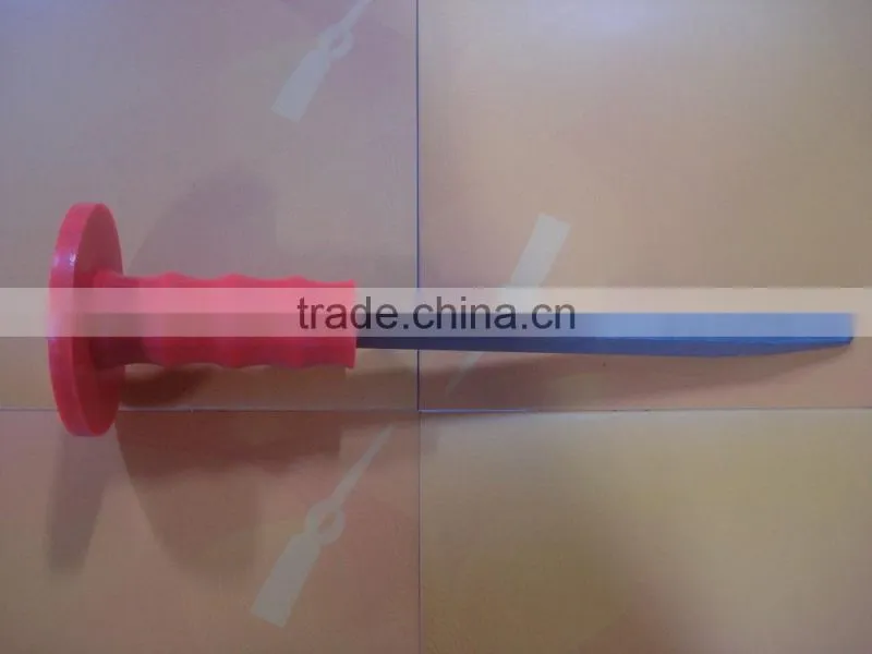 steel flat/point cold chisel with blue rubber grip