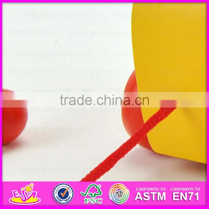 2015 Beautiful design animal wooden pull toy,Children pulling along toy pull line toy,Cheap baby Wooden toy pull cart W05B094
