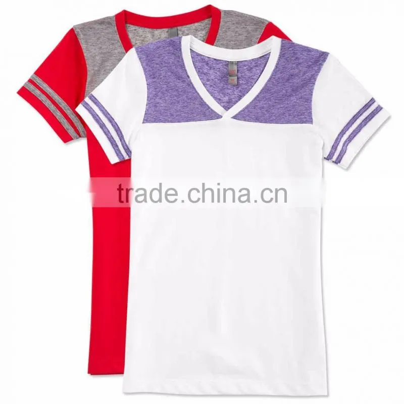 100% Polyester V-neck T-shirt Wholesale Custom Made in China Fashion Apparel District Juniors Varsity Bulk V-Neck T-shirt