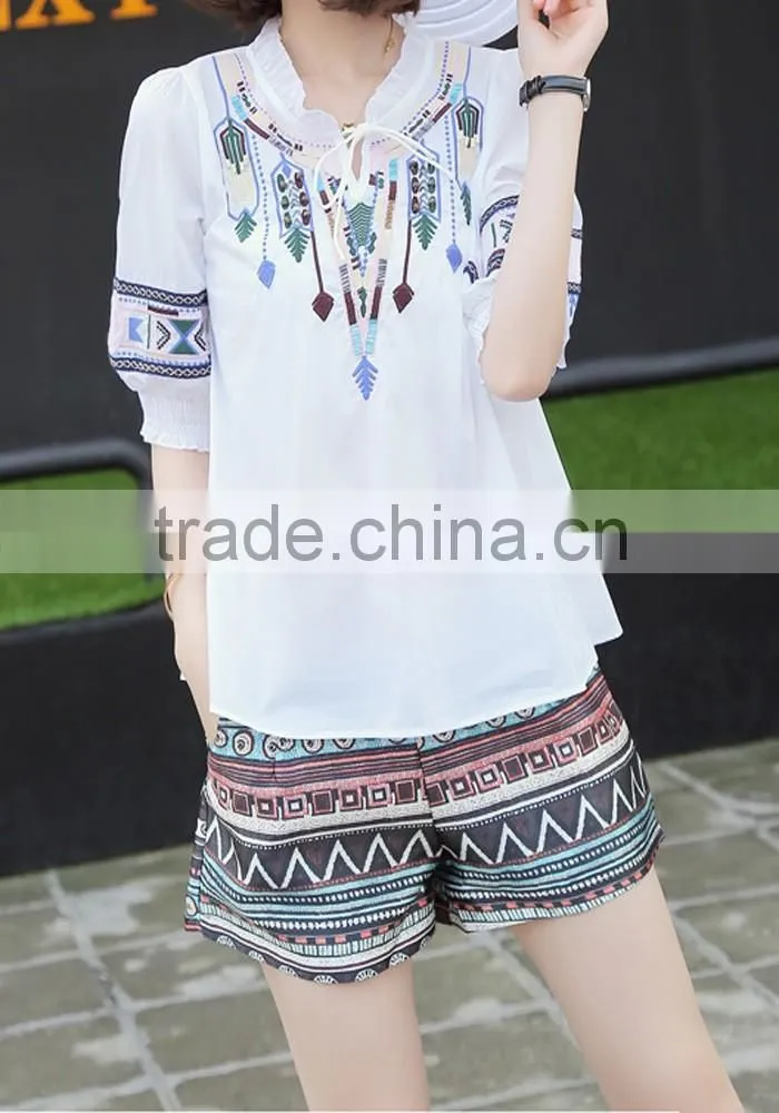 Girls stylish top and shorts beautiful embroidery design ladies suits