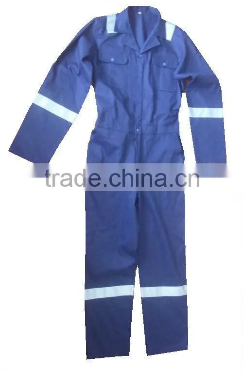 mens button-front navy blue flame retarded coveralls with reflective tapeSLC132