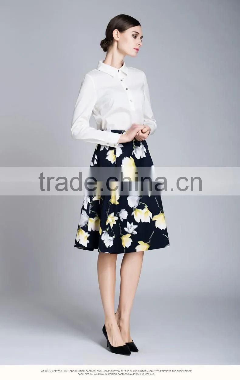 Spring-Summer Season Ladies Long Sleeve Polo Collar White Shirt Blouse