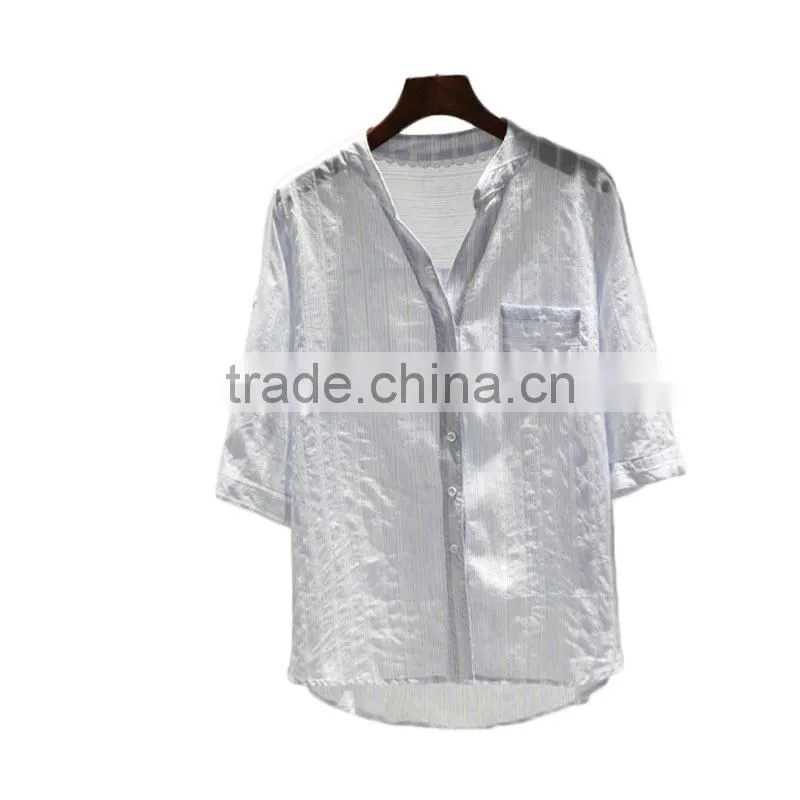 GZY white linen fabric for shirt long sleeve stock export china 2017 wholesal guangzhou comfortable and causal model