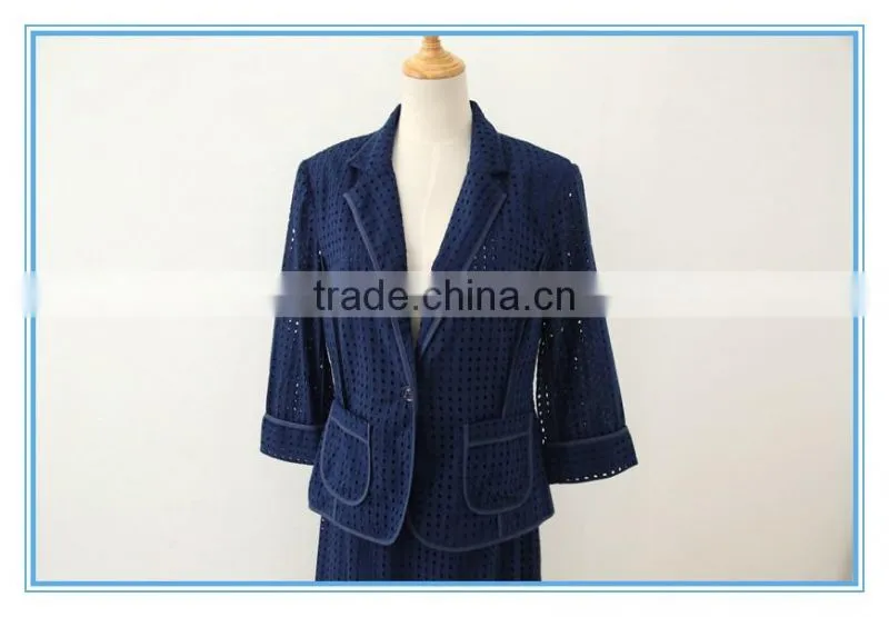 Organic 100% Cotton Eyelet Embroidery Business Suits Lady Church Suits