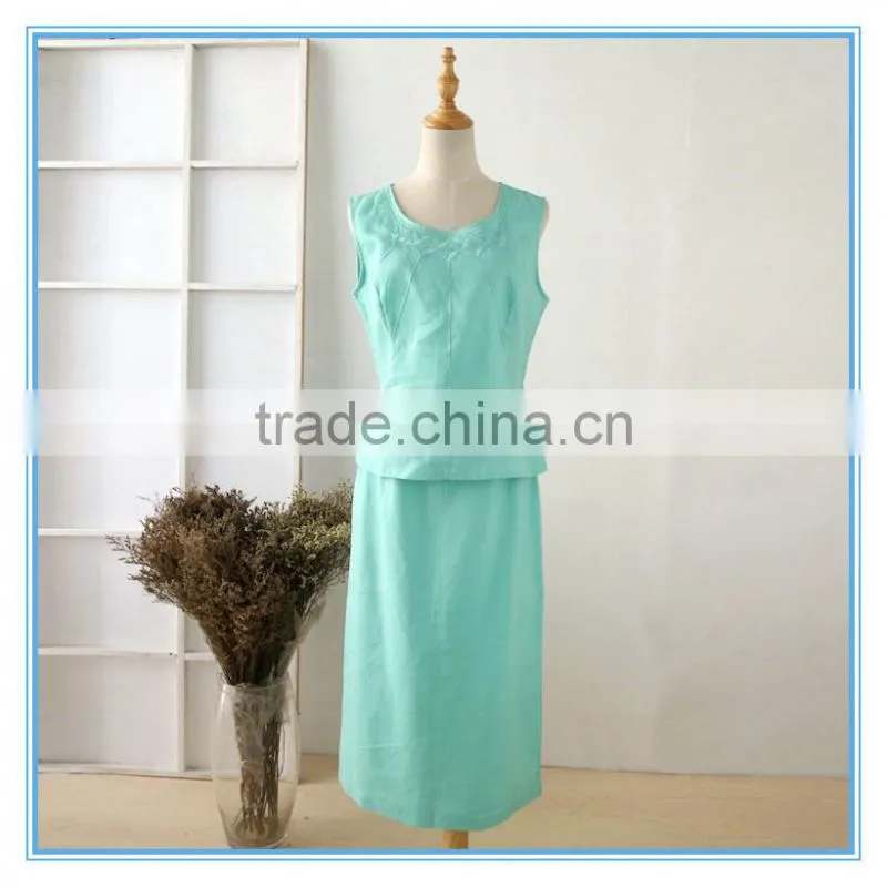 Ramie Linen Embroidery 3pcs Sets Western Boutique Style Ladies Church Suit