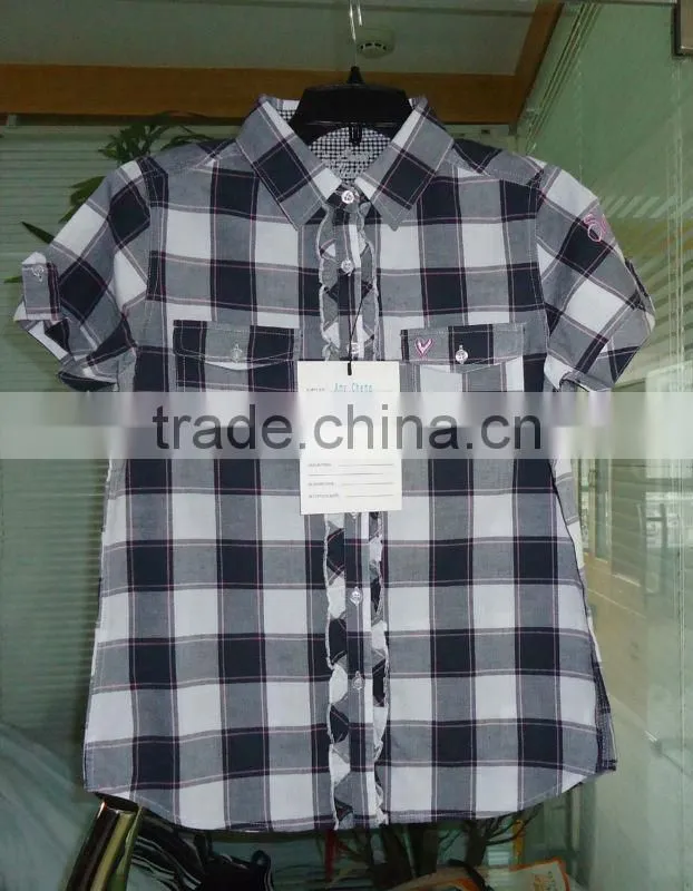 100%COTTON YARN DYED CHECK LADIES SHIRT WITH EMB. PATCH