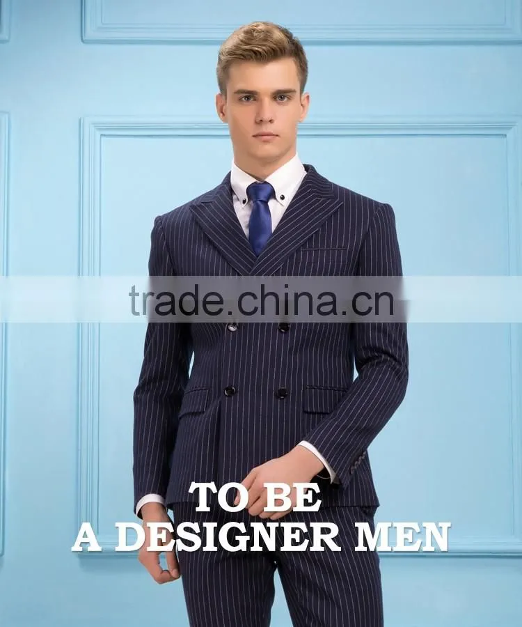 Daynoliao 2016 latest men dress business suits blue vertical stripe 3 pieces design men suits for wedding