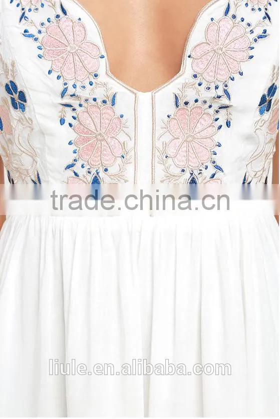 2017 Latest Slim Sleeveless Hard Work Jacquard Embroidered Dress summer V neck dress