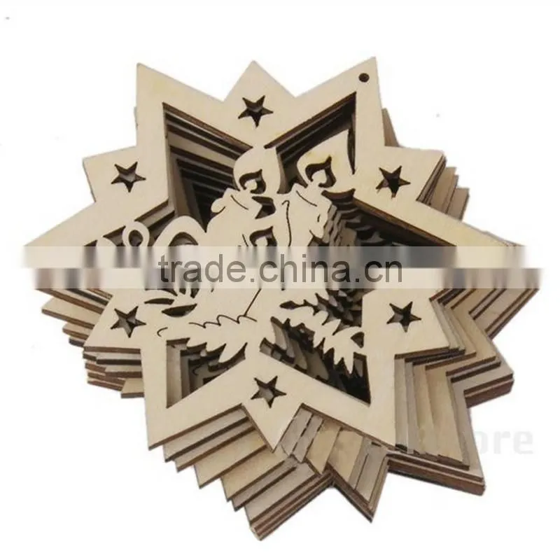 Christmas Ornament Hanging Decoration DIY Carving Star Wood Craft