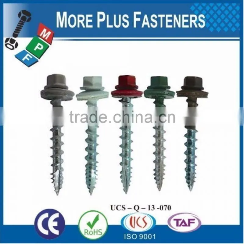 Made in Taiwan Hex Washer Head With Bonded Washer Double Thread Painted Head Hex Metal Hex Washer Head Drill Point Roofing Screw