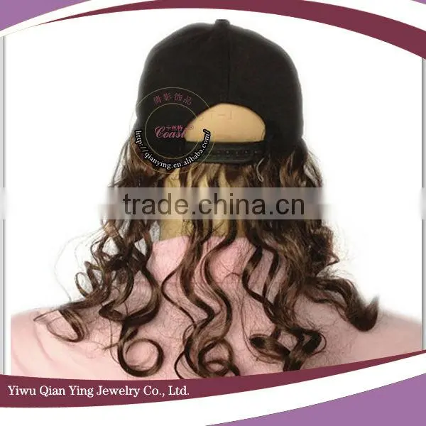 black cheap baseball cap with wig