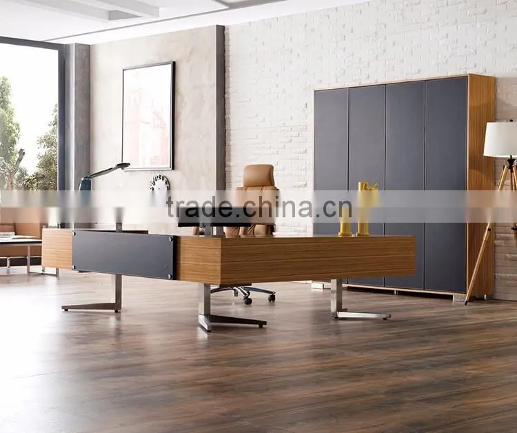 Luxury modern design L-shape office desks leather wooden boss manager executive office counter table