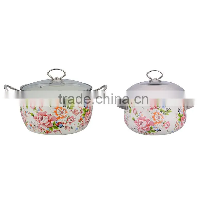 Hot selling enamel stock pot sets with full decals