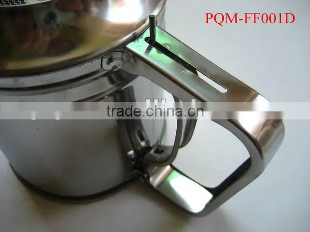 Durability passing FDA 9.8* 11 cm hand pressing stainless steel flour sifter with 1 lays meshes 001D