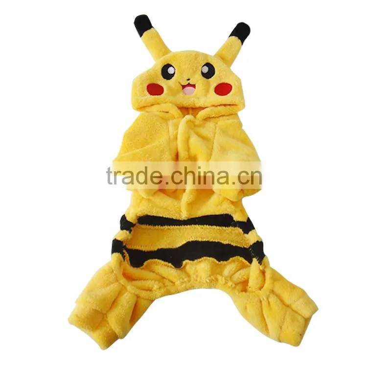 Dog Pikachu Apparels with Double Sided Coral Fleece Material fit for Spring Autumn and Winter