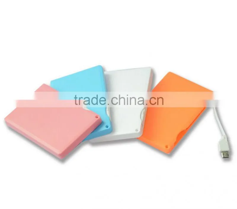 2600mAh Credit Card Power Bank portable charger built-in cable bank