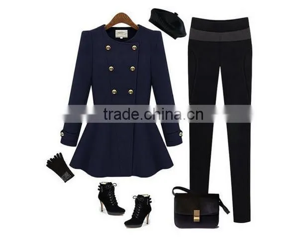 Fashion Womens Slim Thicken Lapel Purple Jackets Winter Warm Long Wool Overcoats