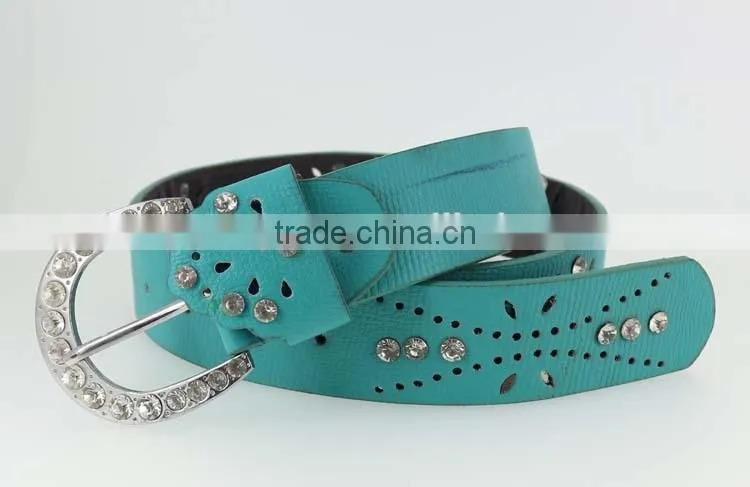 New Women fashion pu leather rhinestone belt with shiny silver rhinestone buckles in yiwu