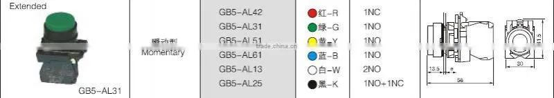 GB5-AL42 CNGAD GB5 series red momentary extended button switch