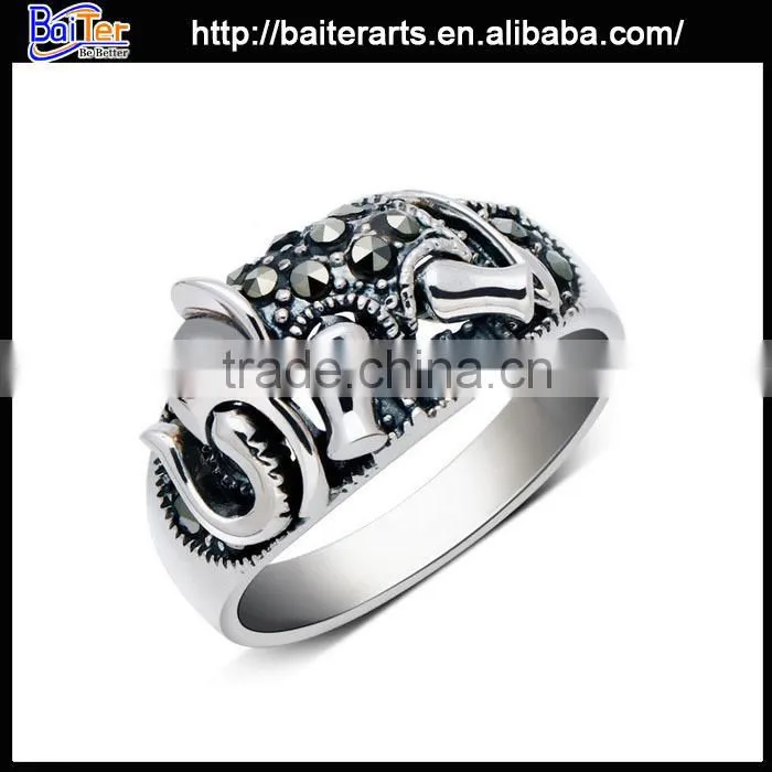 Fashion titanium cross shaped diamond ring,stainless steel ruby cross ring